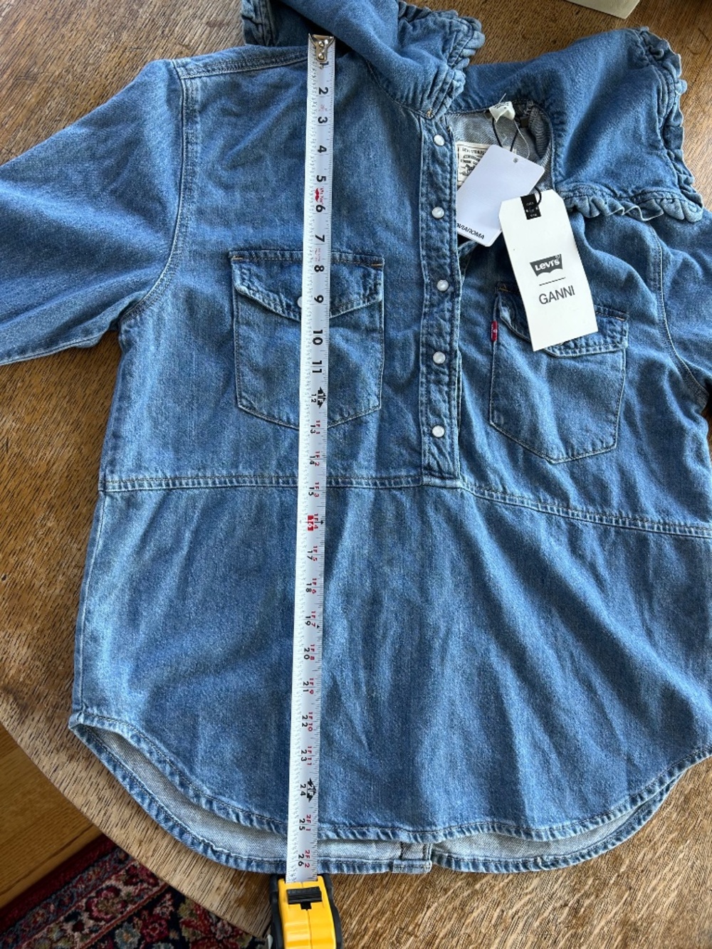 NWT Ganni x Levi’s Ruffled Collar Denim Pullover Shirt - Picture 5 of 8